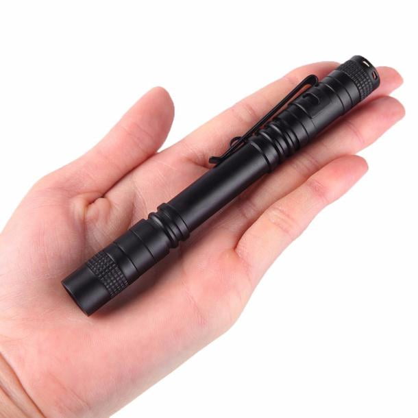 Pocket Waterproof Mini LED Penlight Flashlight Torch Clip AA/AAALamp Light Black 